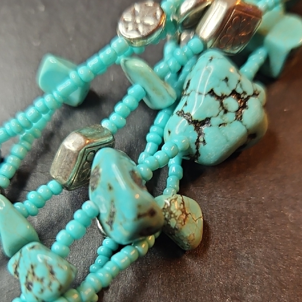 🥳Bundle 3 For $15🥳 Layered Turquoise Stone Beaded Statement Necklace - Picture 3 of 5